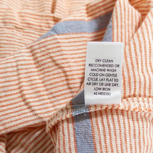 Apiece Apart Agata Shirred Boxy Flowy Blouse in Cote Stripe Orange Blue White 4 - Picture 11 of 13